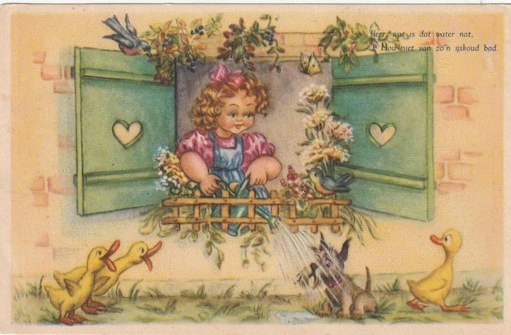 MEISJE HOND EEND TEKN GM UIT 1955 ZEER MOOI OUDE KAART KJ386, Verzamelen, Ansichtkaarten | Themakaarten, Gelopen, 1940 tot 1960