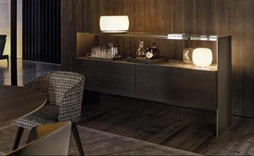 Minotti Carson Buffetkast Sucupira hout marmer brons glas beschikbaar voor biedingen