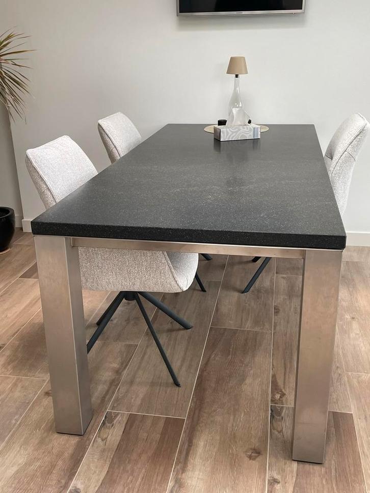 Eettafel 200x92 - Graniet blad & RVS onderstel, Huis en Inrichting, Tafels | Eettafels, Gebruikt, 50 tot 100 cm, 200 cm of meer