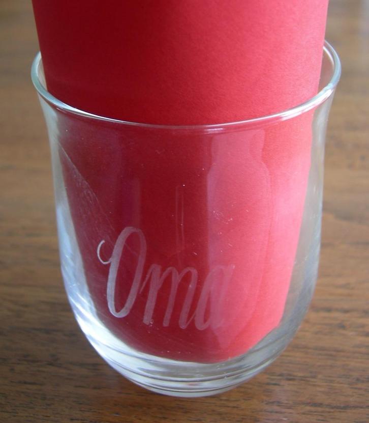 Waterglas / frisdrankglas / limonadeglas met tekst Oma / Opa, Huis en Inrichting, Keuken | Servies, Zo goed als nieuw, Glas of Glazen