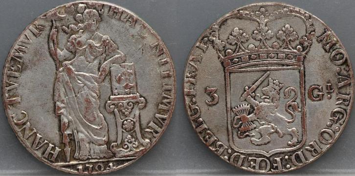 Zilveren 3 gulden 1794 Utrecht, Postzegels en Munten, Munten | Nederland, Losse munt, Overige waardes, Vóór koninkrijk, Zilver