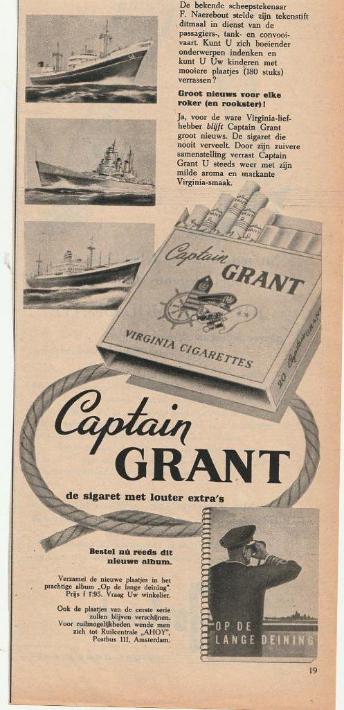 Retro reclame 1956 Captain Grant sigaretten album schepen, Verzamelen, Retro, Overige typen, Verzenden