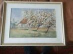 aquarel Gerrit van Jeveren boerderij bloeiende bomen, Antiek en Kunst, Kunst | Schilderijen | Klassiek, Ophalen