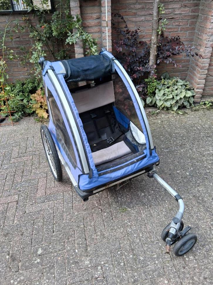 Fietskar 2 kinderen + maxicosi adapter + hoes en veel meer, Fietsen en Brommers, Fietsaccessoires | Aanhangers en Karren, Gebruikt