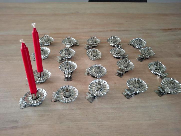 Vintage Kerstboomkaarsknijpers (20 stuks), Huis en Inrichting, Woonaccessoires | Kandelaars en Kaarsen, Gebruikt, Kandelaar, Minder dan 25 cm