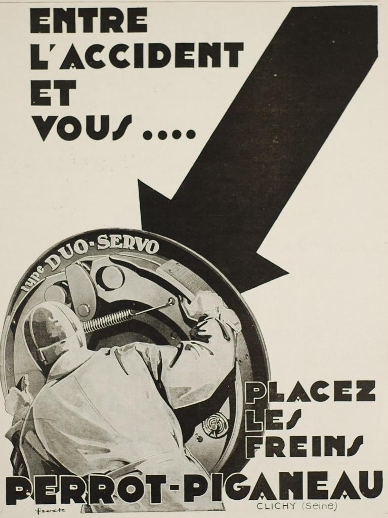 Perrot-Piganeau trommelrem - Antieke illustratie (1929), Verzenden, Zo goed als nieuw, Voor 1940, Prent
