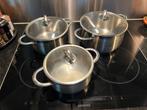 t.k.3x BK RVS kookpan+deksel 16-18-20cm INDUCTIE, Ophalen, Zo goed als nieuw, Rvs, Kookpan of Snelkookpan