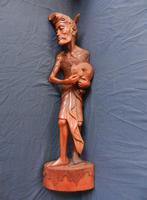 Groot houten snijwerk Man met haan Bali Indonesie h. 60 cm., Antiek en Kunst, Ophalen of Verzenden