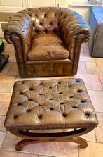Look a like chesterfield fauteuil met voetenbank., Ophalen, Gebruikt, Chesterfield, 75 tot 100 cm