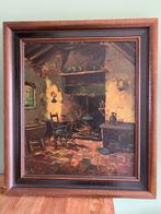 Schilderij Interieur met Haard, Antiek en Kunst, Kunst | Schilderijen | Klassiek, Ophalen of Verzenden