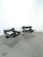 Wassily chair replica met zwart leer en chroom, Huis en Inrichting, Gebruikt, Vintage buisframe chromen Wassily chair stoelen