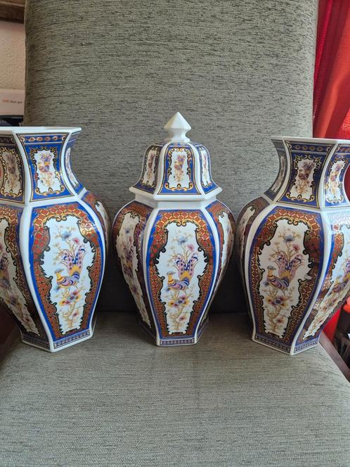 3 delig vintage kaststel bruin blauw, Antiek en Kunst, Antiek | Vazen, Verzenden