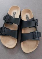 Zwarte leren sandalen - Maat 39, Slippers, Real Leather, Zwart, Nieuw