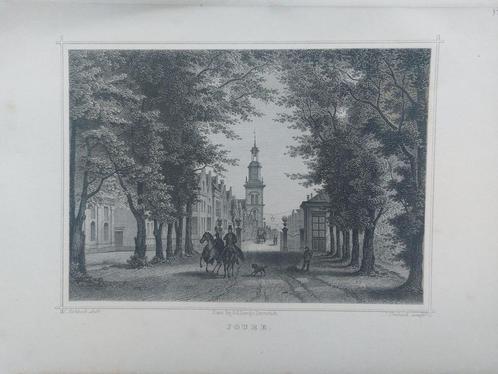 130 / Grote kerk van Joure  Gravure uit 1860 van J.L. Terwen, Antiek en Kunst, Kunst | Etsen en Gravures, Ophalen of Verzenden