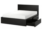 Malm bed met 2 lades, Hemnes Ladekast, Huis en Inrichting, Slaapkamer | Bedden, Ophalen, Gebruikt, Zwart, Tweepersoons