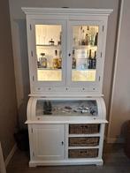 Landelijke witte teakhouten buffetkast met verlichting, Ophalen, 100 tot 150 cm, 200 cm of meer, Teakhout