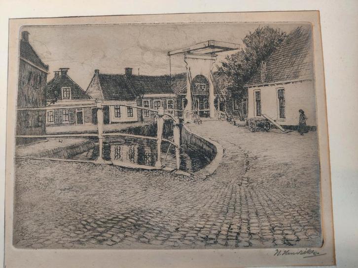 Ets van Hendrik Henriches 1882-1954  Franeker Vlietsterbrug, Antiek en Kunst, Kunst | Etsen en Gravures, Ophalen of Verzenden
