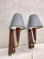 Set teak wandlampjes, Huis en Inrichting, Lampen | Wandlampen, Gebruikt, Hout, Ophalen of Verzenden, X