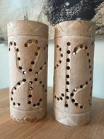 Twee bamboe windlichten, Huis en Inrichting, Woonaccessoires | Kandelaars en Kaarsen, Ophalen of Verzenden, Hout