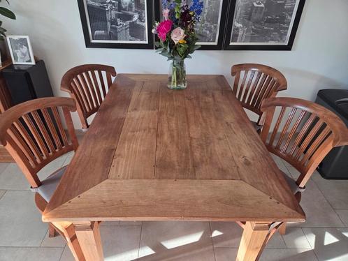 AnTeak Eettafel 160x90 cm + 4 Eetkamerstoelen, Huis en Inrichting, Complete eetkamers, Gebruikt, 4 tot 6 stoelen, Ophalen