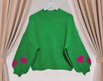 Gimme groene trui met roze hartjes, Kleding | Dames, Truien en Vesten, Verzenden, Nieuw, Maat 36 (S), Groen