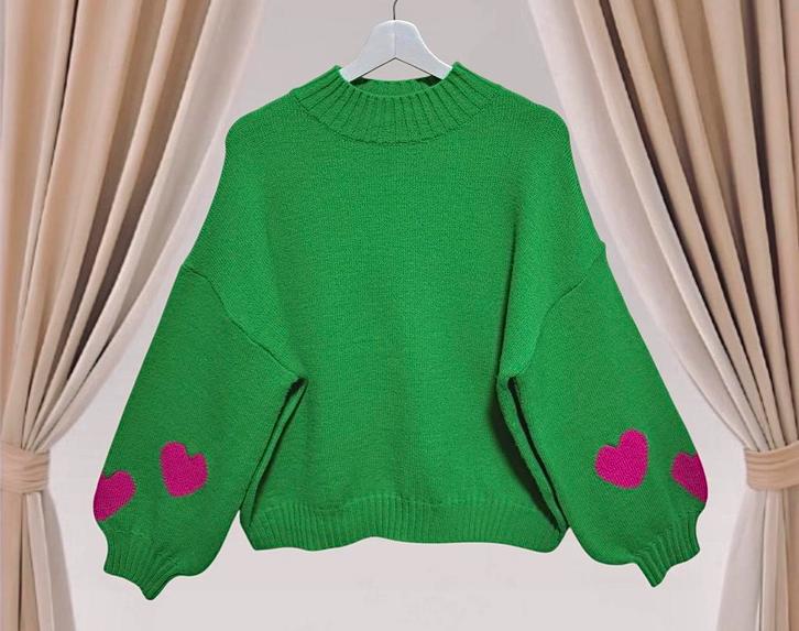 Gimme groene trui met roze hartjes, Kleding | Dames, Truien en Vesten, Nieuw, Maat 36 (S), Groen, Verzenden