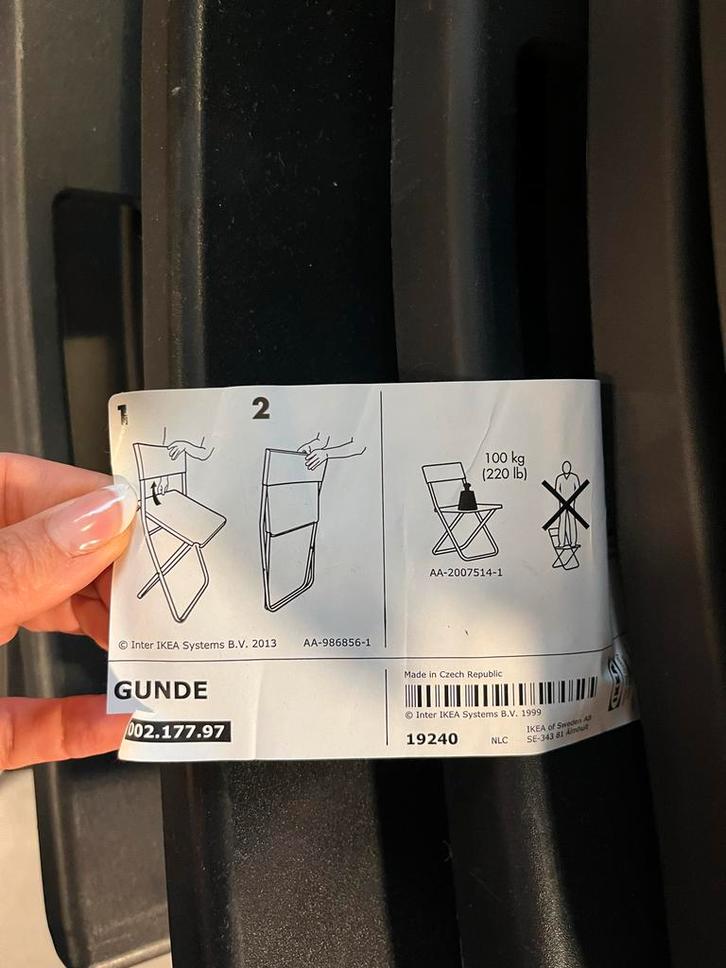 Ikea Gunde Klapstoelen, Huis en Inrichting, Stoelen, Gebruikt, Vijf, Zes of meer stoelen, Metaal, Zwart, Ophalen of Verzenden