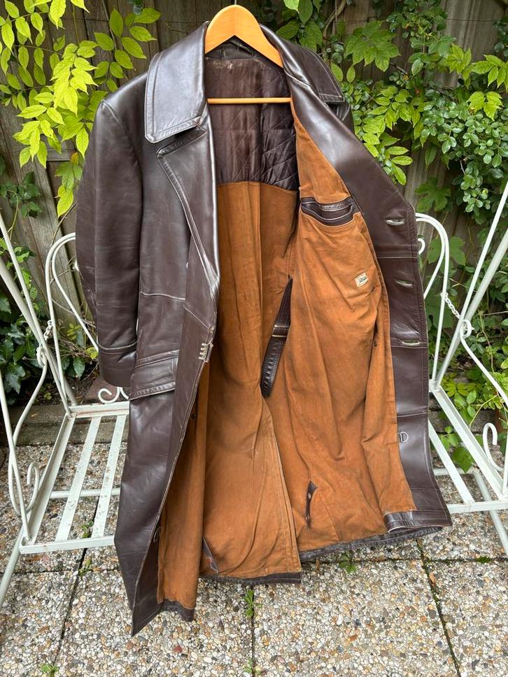 Vintage leren motor jas jaren 50/60 maat 50, Kleding | Heren, Jassen | Winter, Gedragen, Overige maten, Bruin, Ophalen