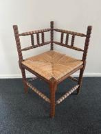 Hoekstoel met rieten zitting, Ophalen, Gebruikt, Bruin, Eén