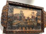 Antieke handgemaakt Frans houten dienblad, achter glas., Antiek en Kunst, Curiosa en Brocante, Ophalen of Verzenden