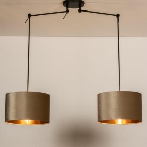 hanglamp fluweel taupe champagne koper tafel max 220 cm lamp, Huis en Inrichting, Lampen | Hanglampen, Nieuw, Minder dan 50 cm