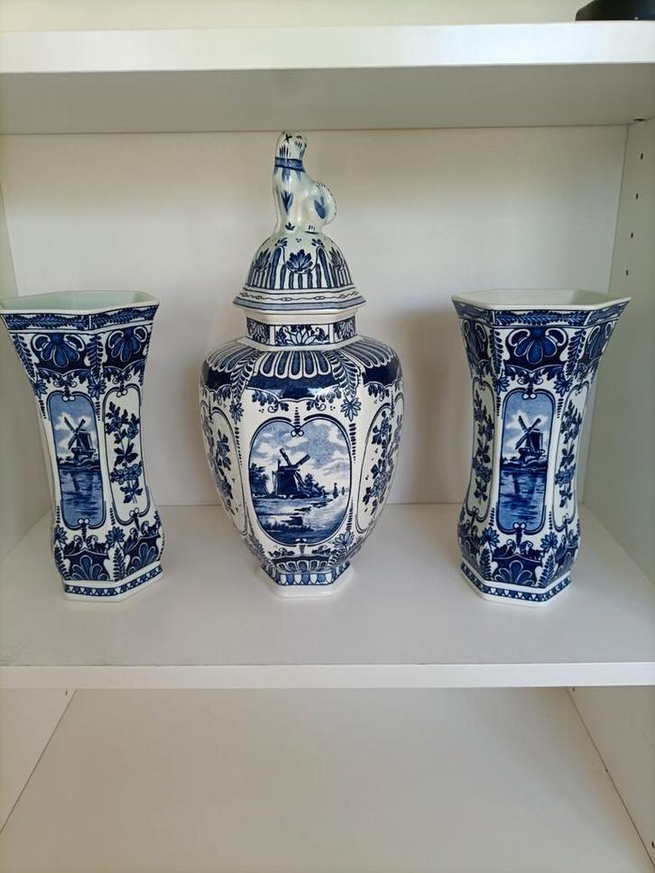 Delfts Blauw Vaas Set, Huis en Inrichting, Woonaccessoires | Vazen, Zo goed als nieuw, Blauw, Minder dan 50 cm, Aardewerk of Porselein