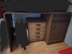 Houten naaitafel/bureau & kastje voor naaispulletjes, Ophalen, Gebruikt, Bureau