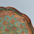Lucky Vintage groot Florentijns dienblad XL  goud & groen, Vintage, Dienblad, Ophalen of Verzenden, Zo goed als nieuw
