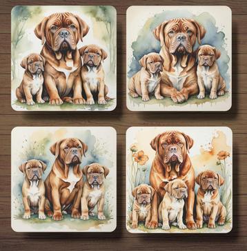 Bordeaux Dog met Puppy’s onderzetters met houder beschikbaar voor biedingen