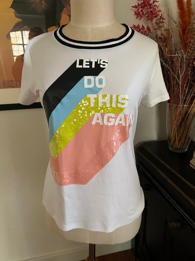 Marccain Marc Cain n2 maat 36 wit shirt zgan, Wit, Ophalen of Verzenden, Zo goed als nieuw, Korte mouw