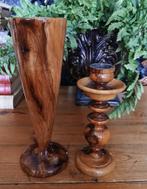 Vaasje en kandelaar uit hout olijfhout?, Antiek en Kunst, Ophalen of Verzenden