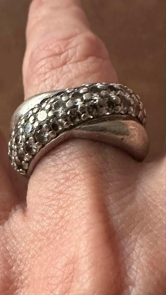 Zware Zilveren Ti Cento Ring, Sieraden, Tassen en Uiterlijk, Ringen, Gebruikt, Dame of Heer, 18 tot 19, Zilver, Met strass, Ophalen of Verzenden