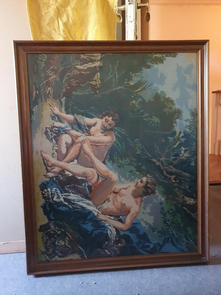 Wandtapijt met Klassieke Scène. Ca 50x80cm, Antiek en Kunst, Ophalen of Verzenden