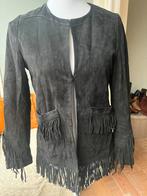 Maje leren jas met franjes - Maat 36, Zwart, Ophalen of Verzenden, Zo goed als nieuw, Jasje