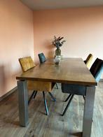 Houten eettafel met rvs poten, Huis en Inrichting, Tafels | Eettafels, 200 cm of meer, Zo goed als nieuw, Rechthoekig, 50 tot 100 cm