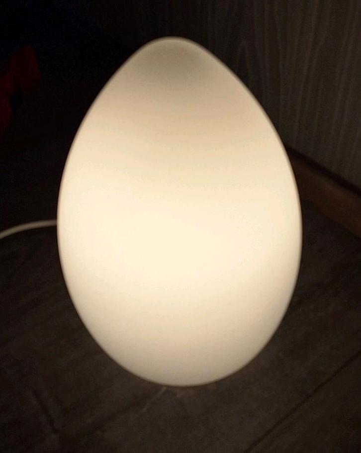 Vintage Glazen ei vormige lamp Thunder. Jaren 70. E27 Balou, Huis en Inrichting, Lampen | Tafellampen, Gebruikt, Minder dan 50 cm