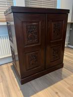 Mooie houten bar uit Thailand op wieltjes, Ophalen, 100 tot 150 cm, Teakhout, 50 tot 100 cm