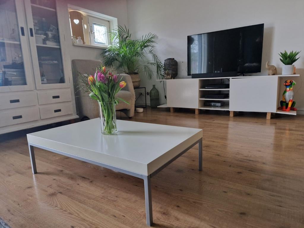Salontafel wit blad, aluminium frame - zacht prijsje!, Ophalen, Gebruikt, 50 tot 100 cm, Overige materialen