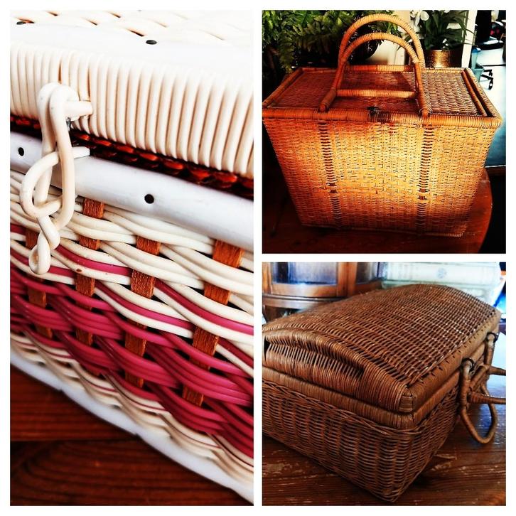 Retro naaimandje - rieten mand 40 x 27 - rieten mand 37 x 22, Antiek en Kunst, Curiosa en Brocante, Ophalen of Verzenden