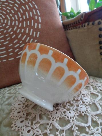 Brocante Franse Spoelkom Geel / Wit Facet ** Mimosa ** beschikbaar voor biedingen