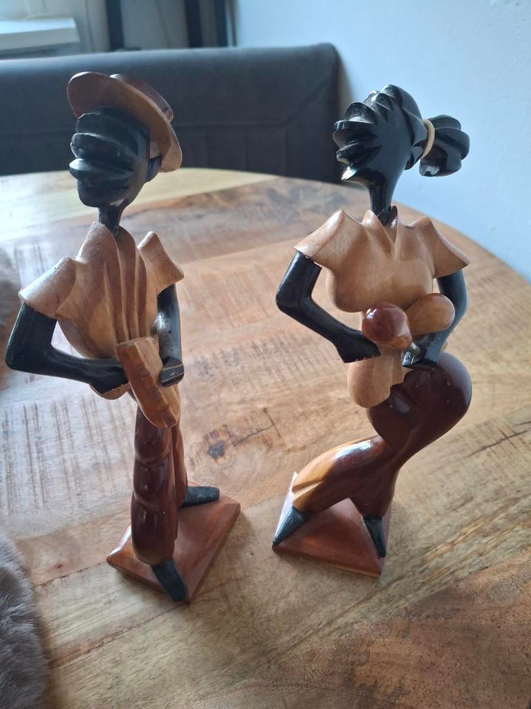 Houten Afrikaanse Beelden Set, Ophalen of Verzenden