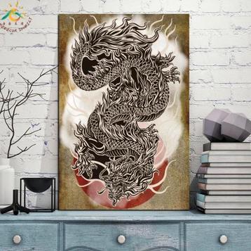 Japanse Draak op canvas zonder lijst formaat 75x105 cm beschikbaar voor biedingen