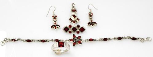 Schitterende Sterling Zilver & Granaat Juwelen Set Suite, Sieraden, Tassen en Uiterlijk, Antieke sieraden, Overige typen, Zilver