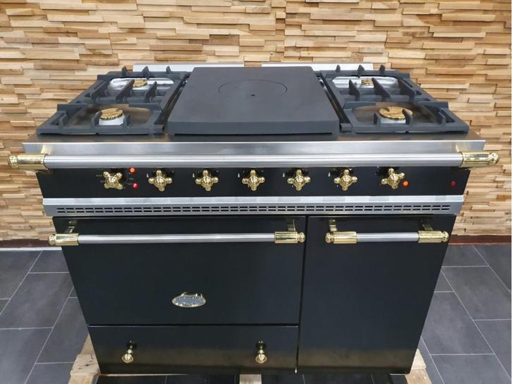 Luxe Lacanche Fornuis 100cm zwart + messing Coupe de Fue, Witgoed en Apparatuur, Fornuizen, Zo goed als nieuw, Vrijstaand, Gas